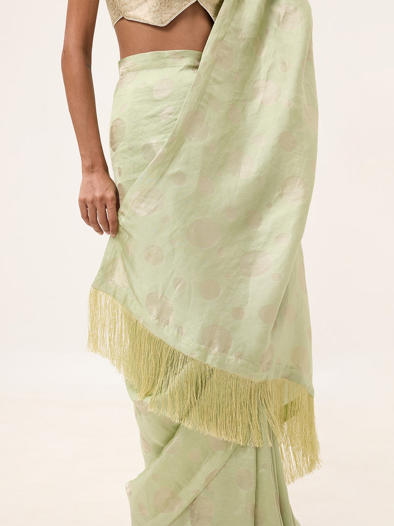 Handwoven Pistachio Green Silk Banarasi Saree
