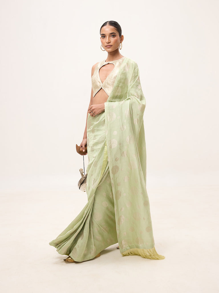 Handwoven Pistachio Green Silk Banarasi Saree