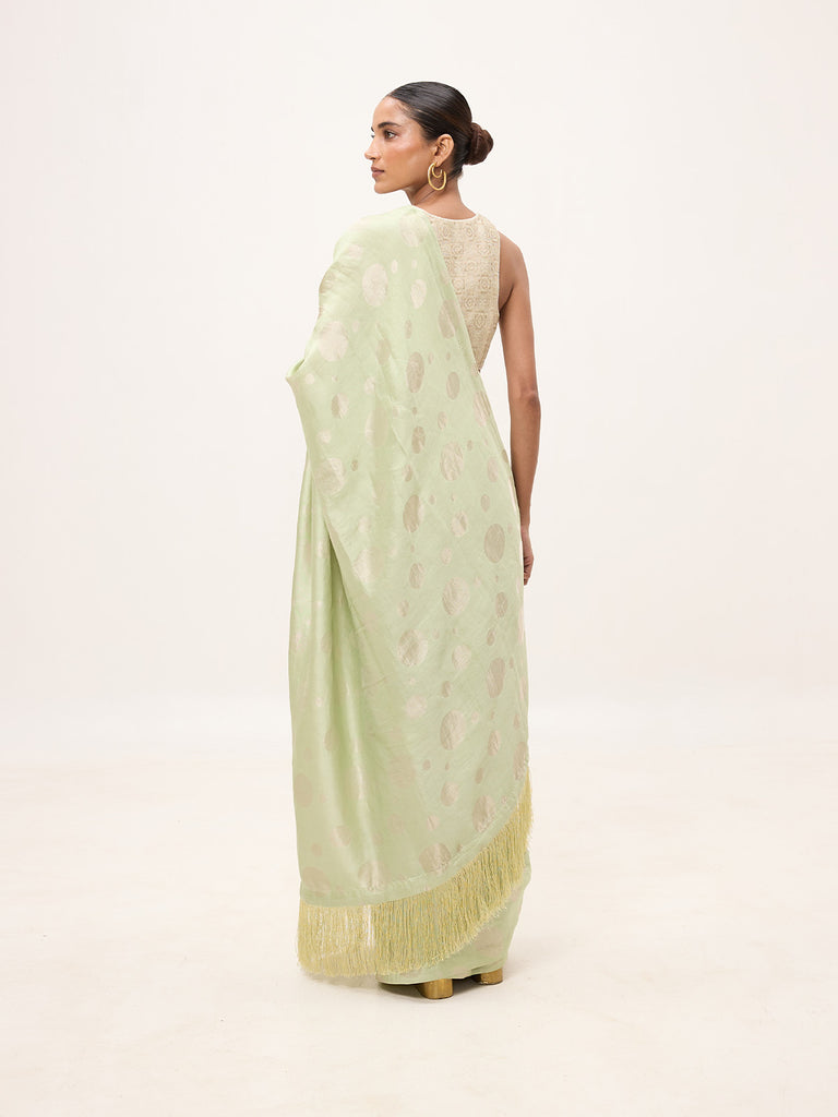 Handwoven Pistachio Green Silk Banarasi Saree