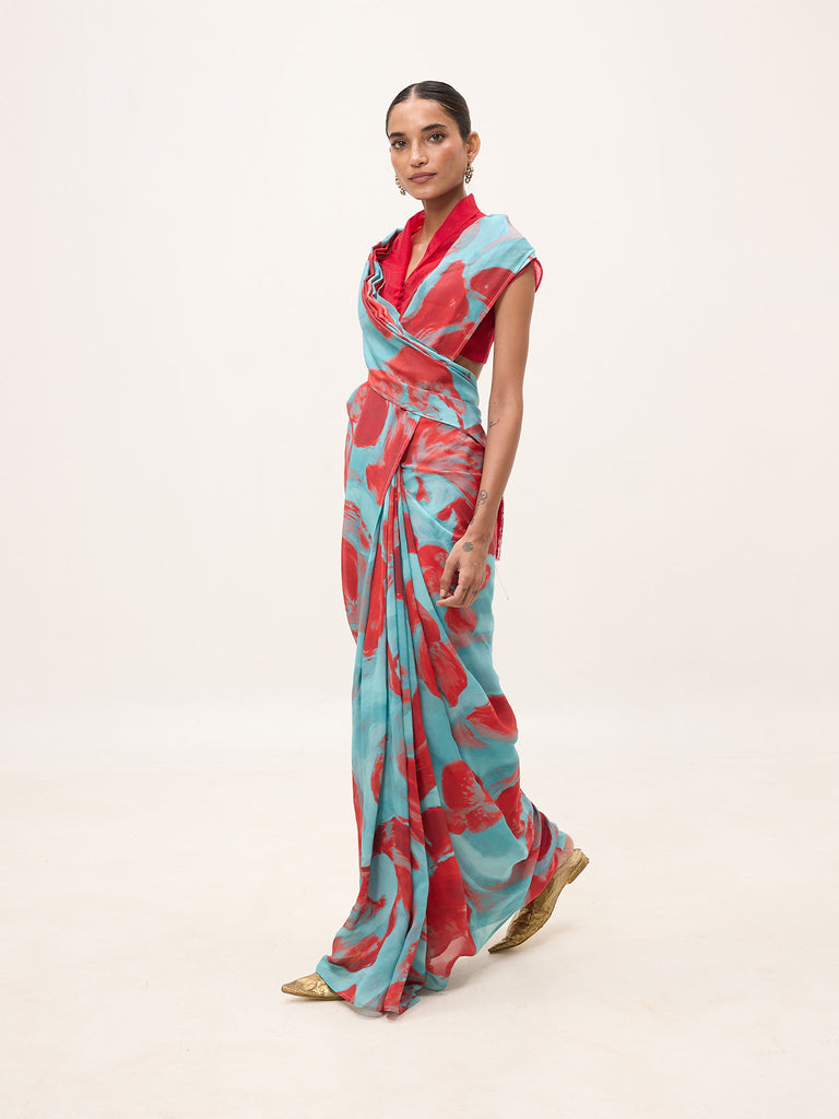 Multicolour Chiffon Digital Print Saree