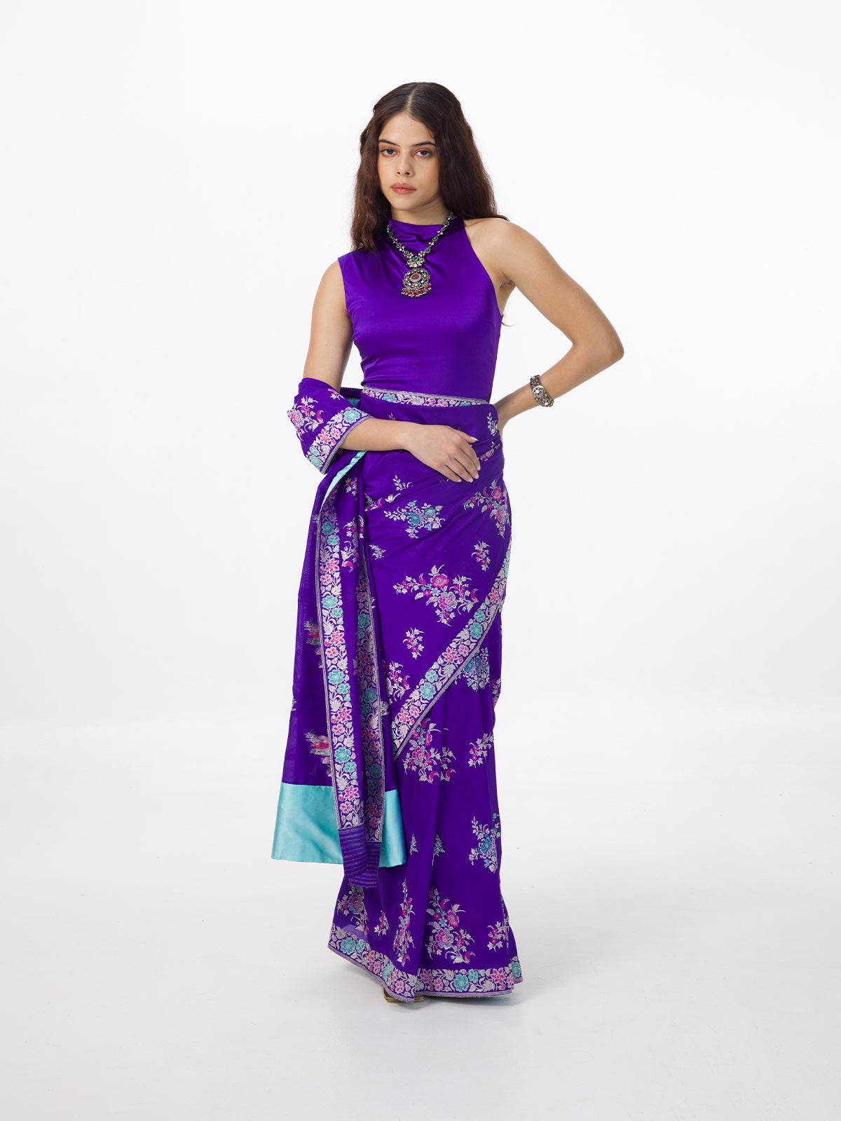 Handwoven Indigo Blue Silk Kadhwa Banarasi Saree