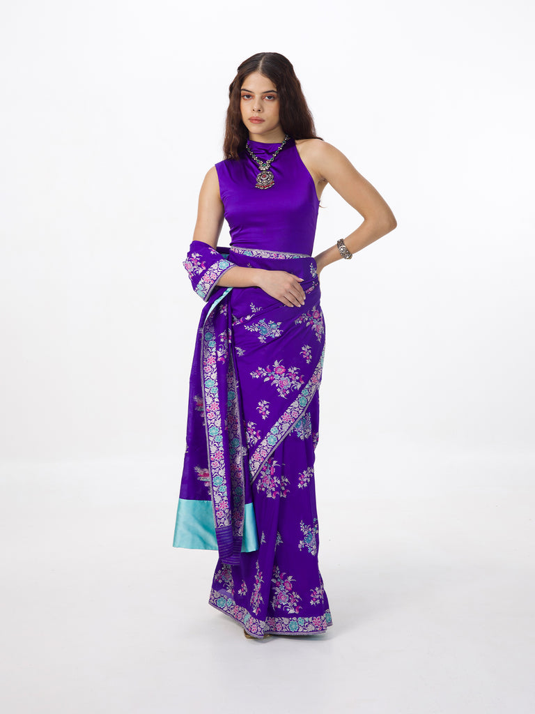 Handwoven Indigo Blue Silk Kadhwa Banarasi Saree