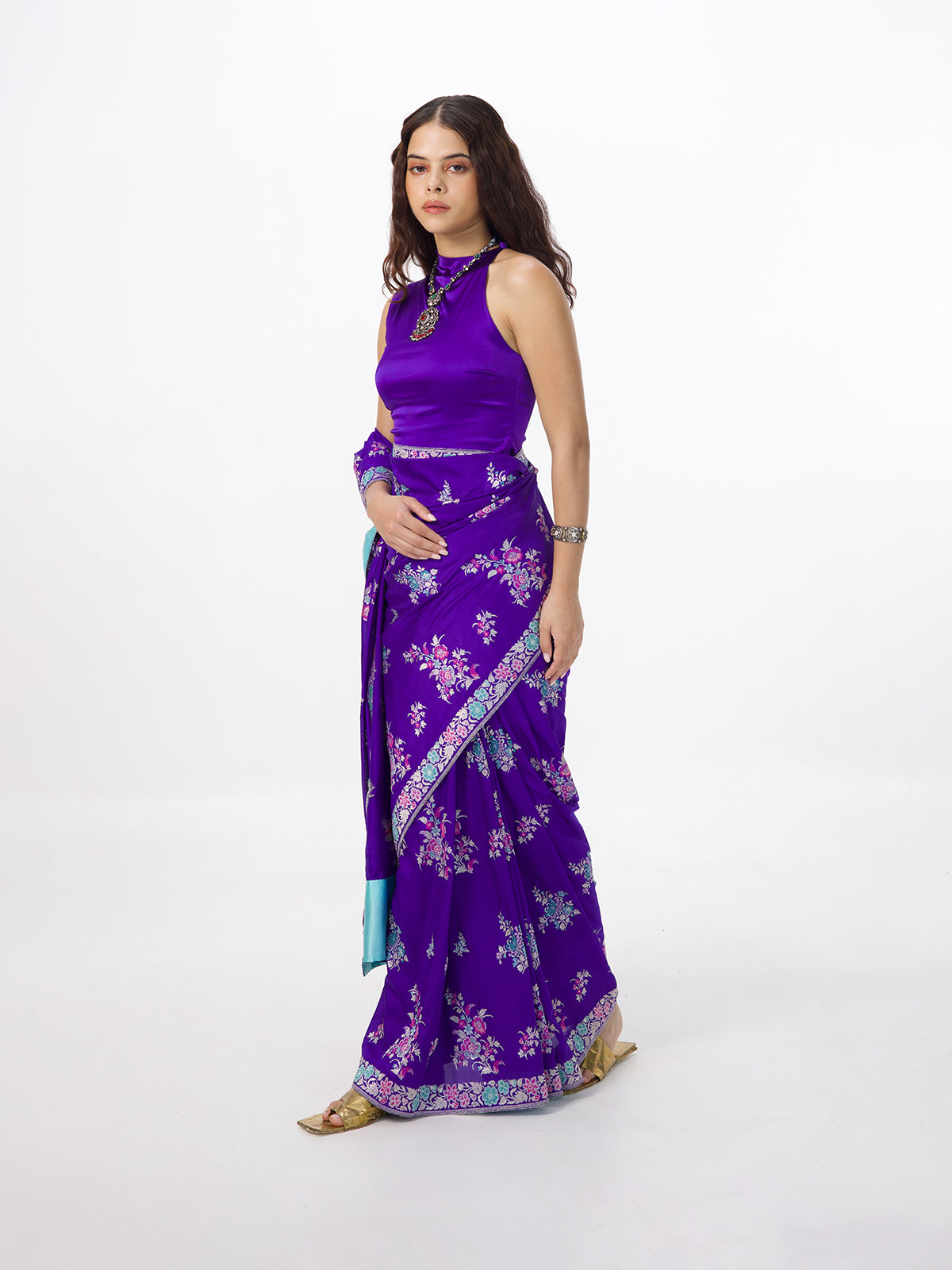 Handwoven Indigo Blue Silk Kadhwa Banarasi Saree