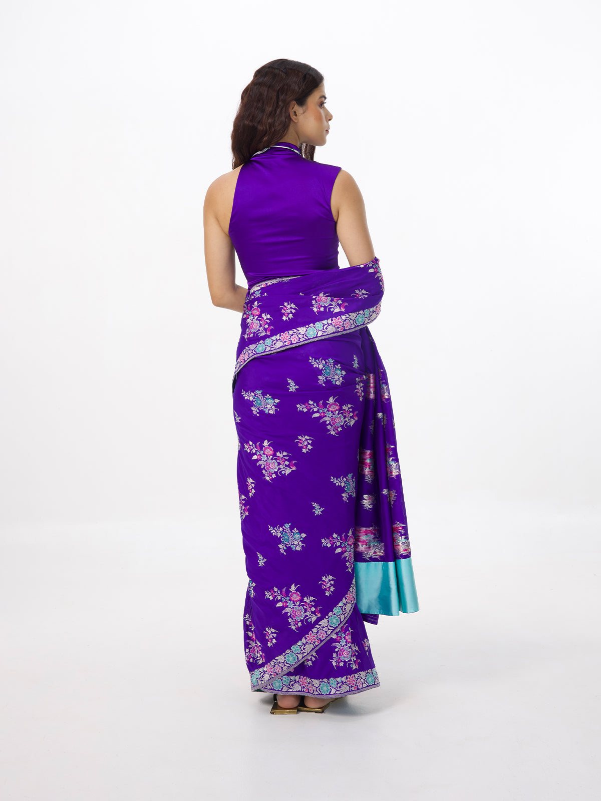 Handwoven Indigo Blue Silk Kadhwa Banarasi Saree