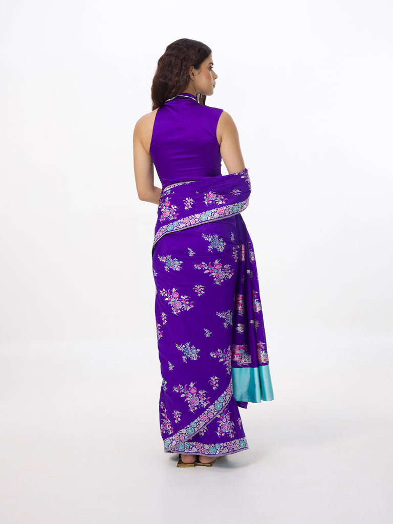 Handwoven Indigo Blue Silk Kadhwa Banarasi Saree
