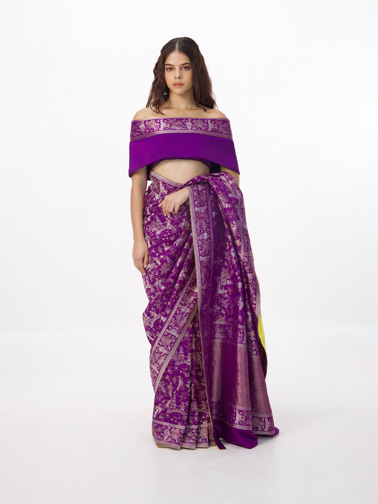 Alia Bhatt in Handwoven Purple Cheena Cheeni Emboss Saree