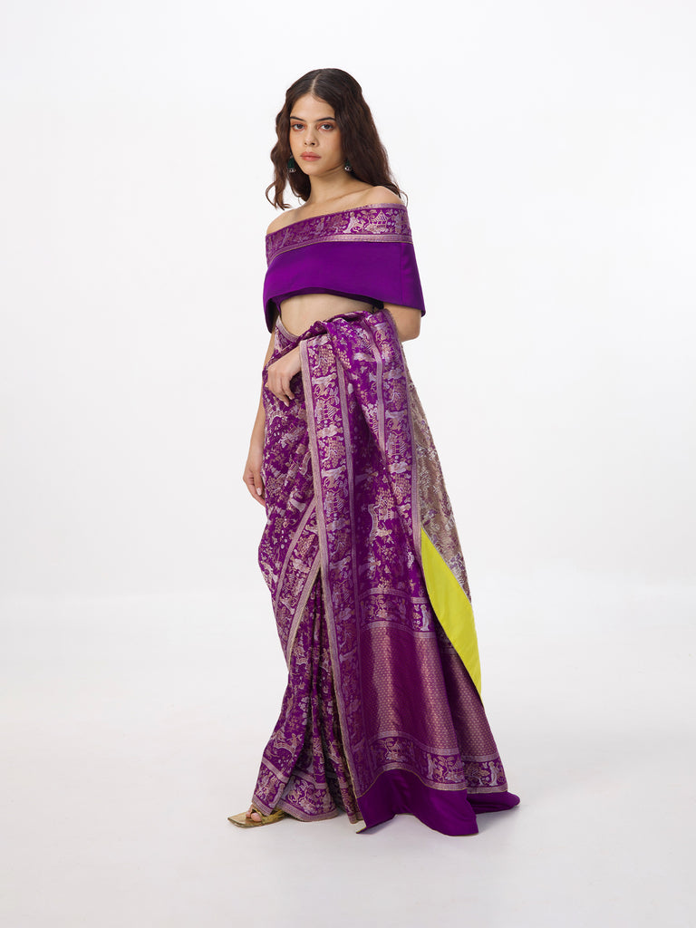 Alia Bhatt in Handwoven Purple Cheena Cheeni Emboss Saree
