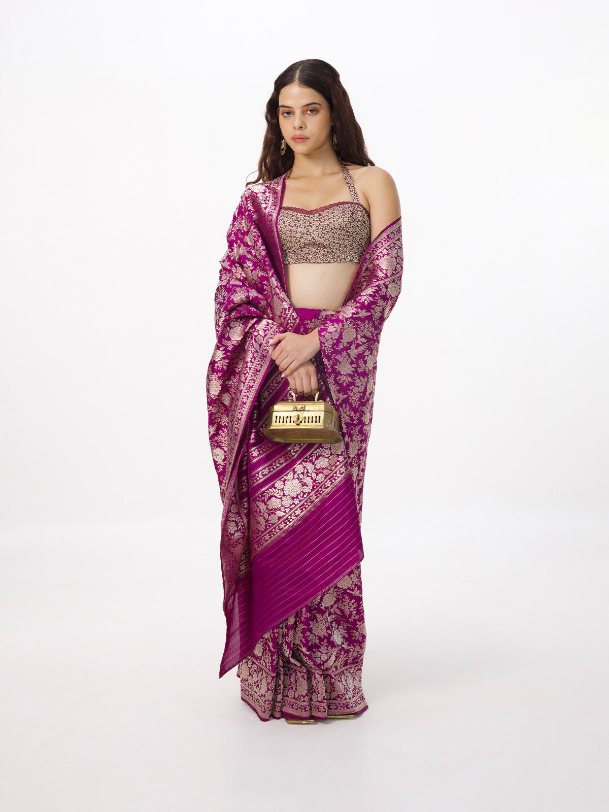 Handwoven Violet Silk Banarasi Emboss Saree