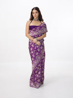 Handwoven Deep Purple Banarasi Emboss Saree