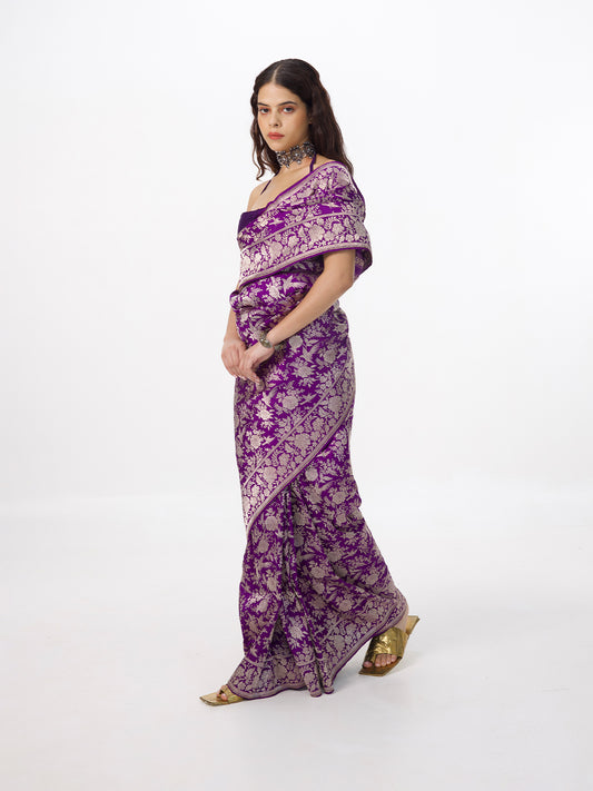 Handwoven Deep Purple Banarasi Emboss Saree