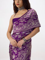 Handwoven Deep Purple Banarasi Emboss Saree