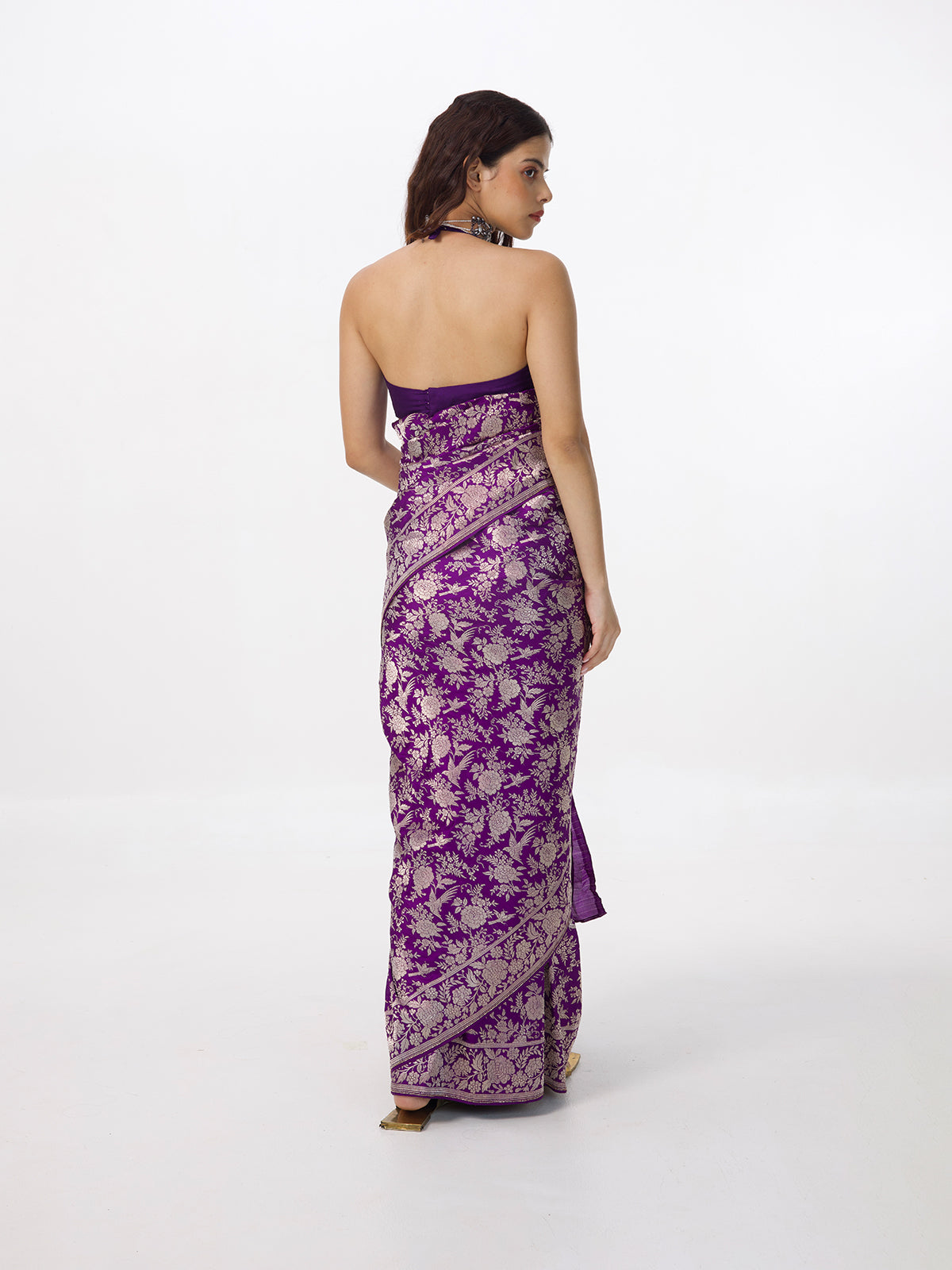 Handwoven Deep Purple Banarasi Emboss Saree