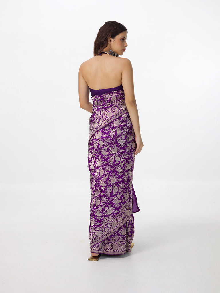 Handwoven Deep Purple Banarasi Emboss Saree
