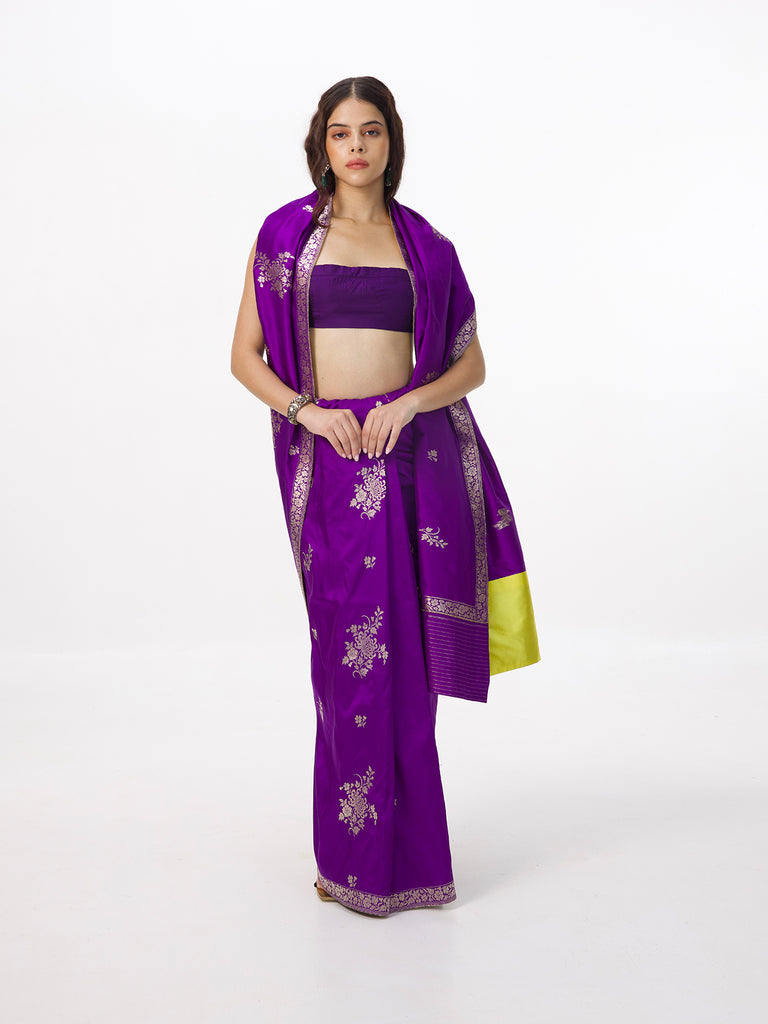 Handwoven Amethyst Silk Cutwork Banarasi Saree