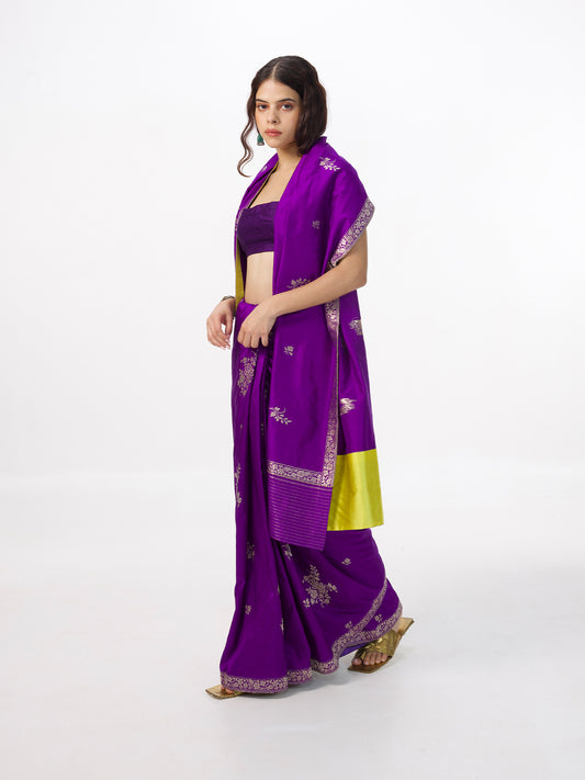 Handwoven Amethyst Silk Cutwork Banarasi Saree