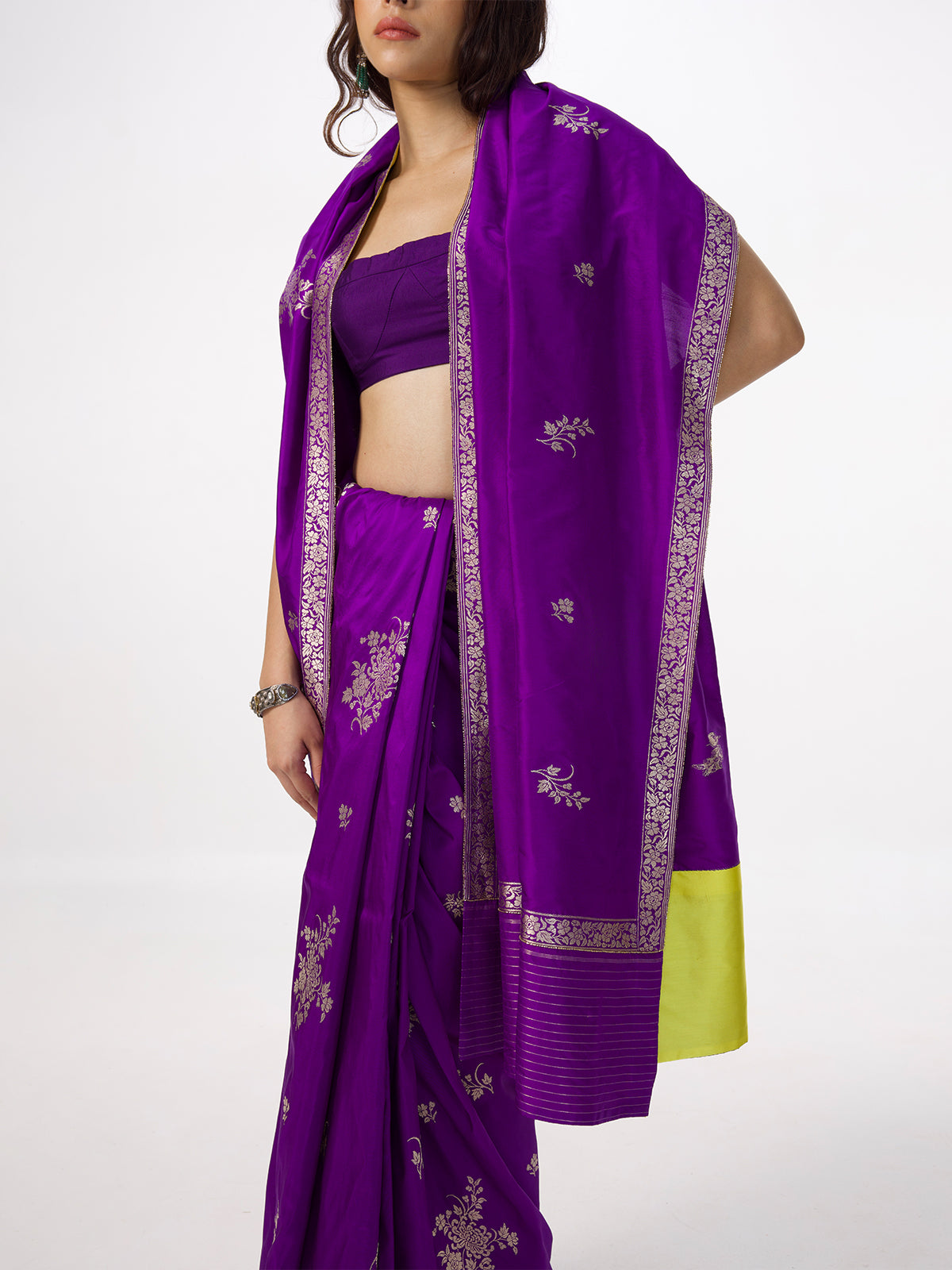 Handwoven Amethyst Silk Cutwork Banarasi Saree