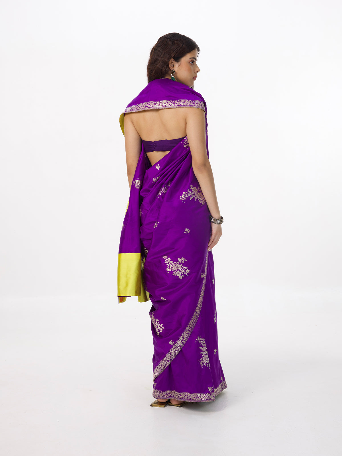 Handwoven Amethyst Silk Cutwork Banarasi Saree