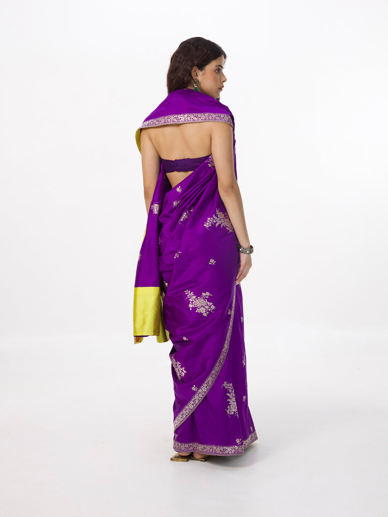 Handwoven Amethyst Silk Cutwork Banarasi Saree