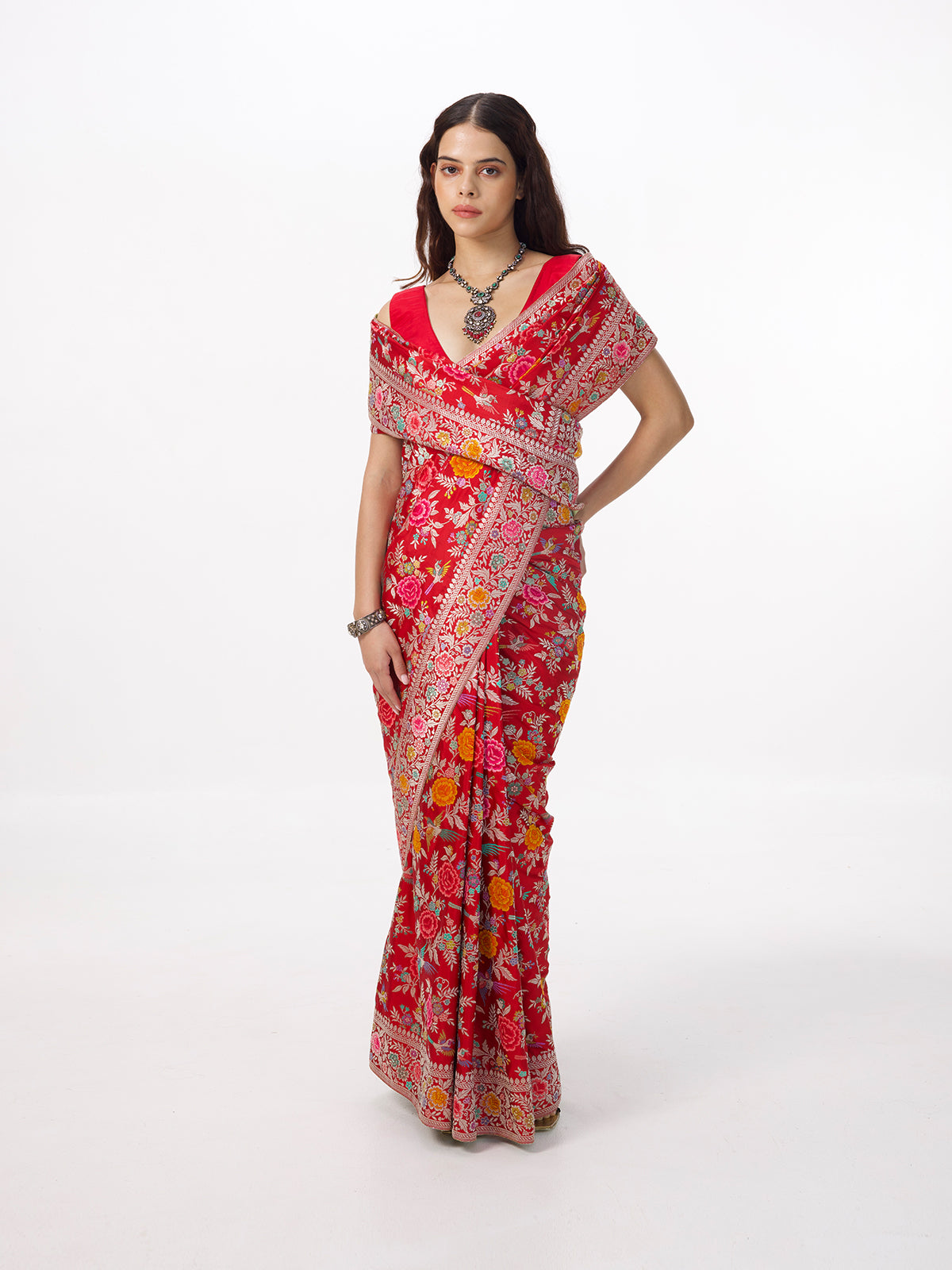Handwoven Deep Red Silk Kadhwa Banarasi Saree