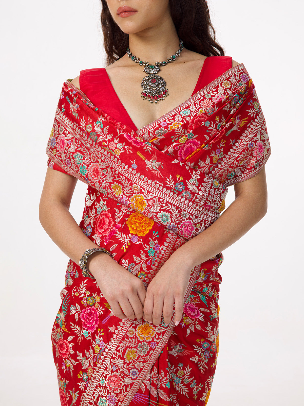 Handwoven Deep Red Silk Kadhwa Banarasi Saree