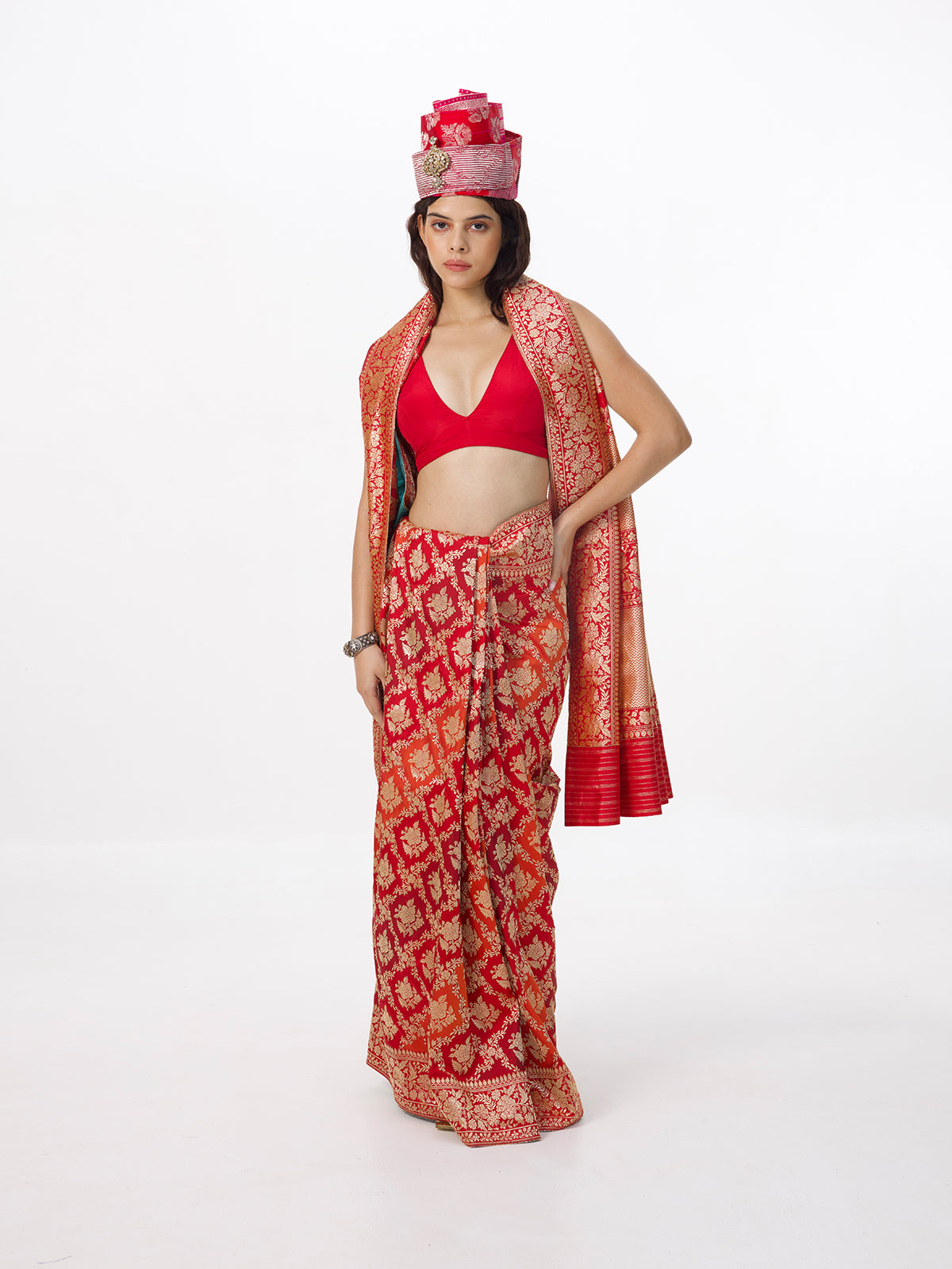 Handwoven Crimson Red Silk Rangkaat Banarasi Saree