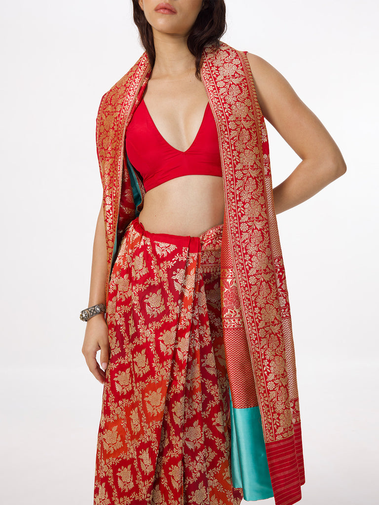 Handwoven Crimson Red Silk Rangkaat Banarasi Saree