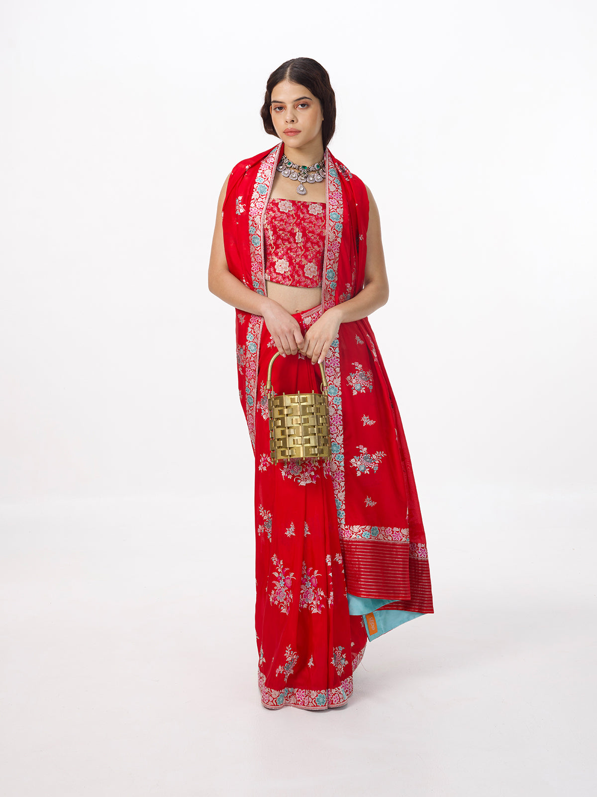 Handwoven Scarlet Silk Kadhwa Banarasi Saree