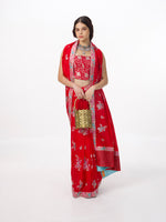 Handwoven Scarlet Silk Kadhwa Banarasi Saree