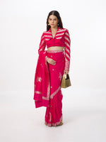 Handwoven Electric Pink Silk Cutwork Banarasi Saree