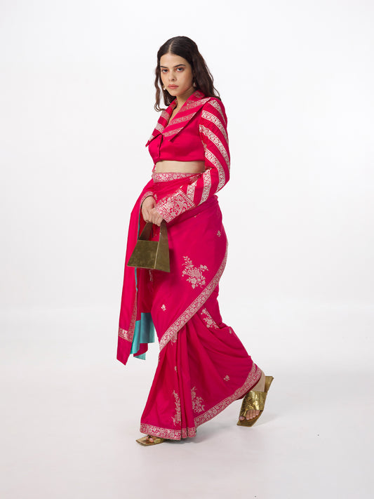 Handwoven Electric Pink Silk Cutwork Banarasi Saree