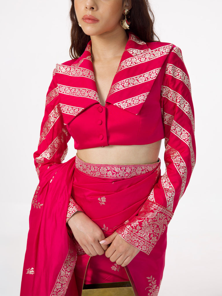 Handwoven Electric Pink Silk Cutwork Banarasi Saree