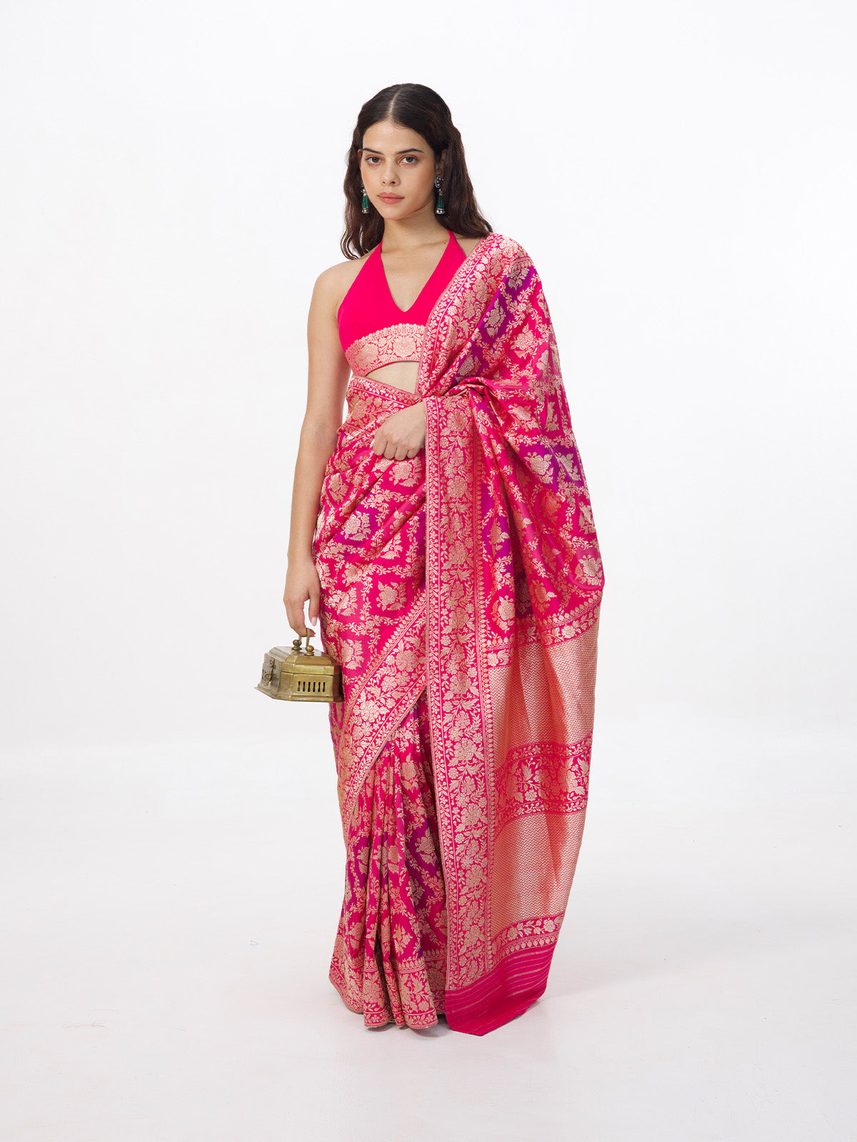 Handwoven Hot Pink Silk Rangkaat Banarasi Saree