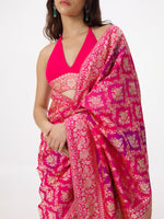 Handwoven Hot Pink Silk Rangkaat Banarasi Saree