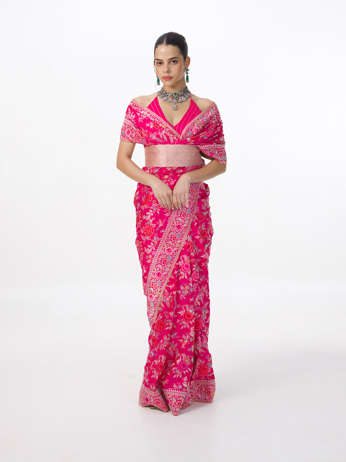 Handwoven Fuchsia Pink Silk Kadhwa Banarasi Saree