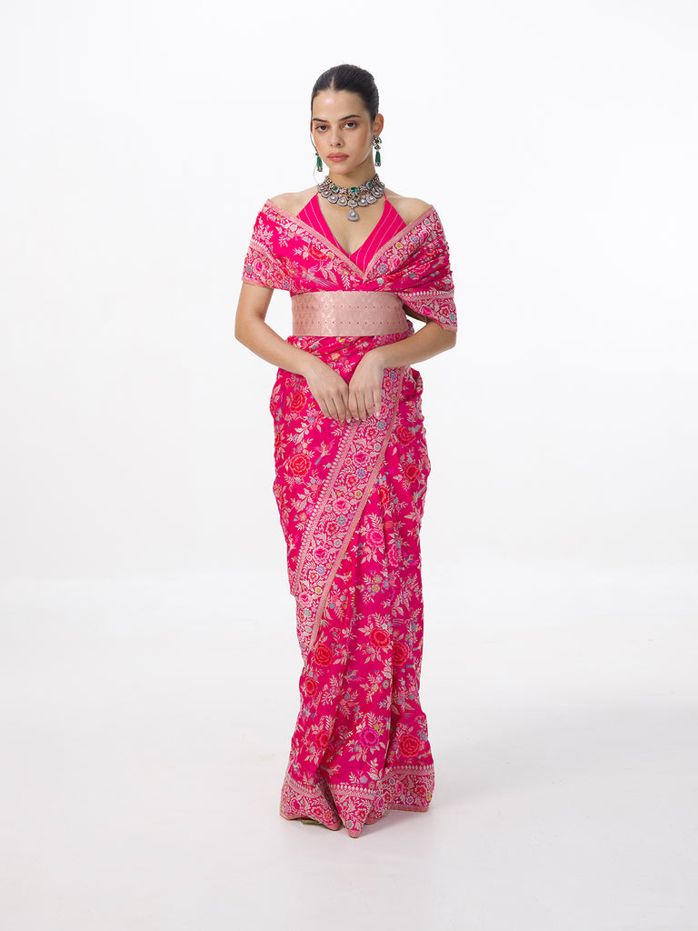 Handwoven Fuchsia Pink Silk Kadhwa Banarasi Saree