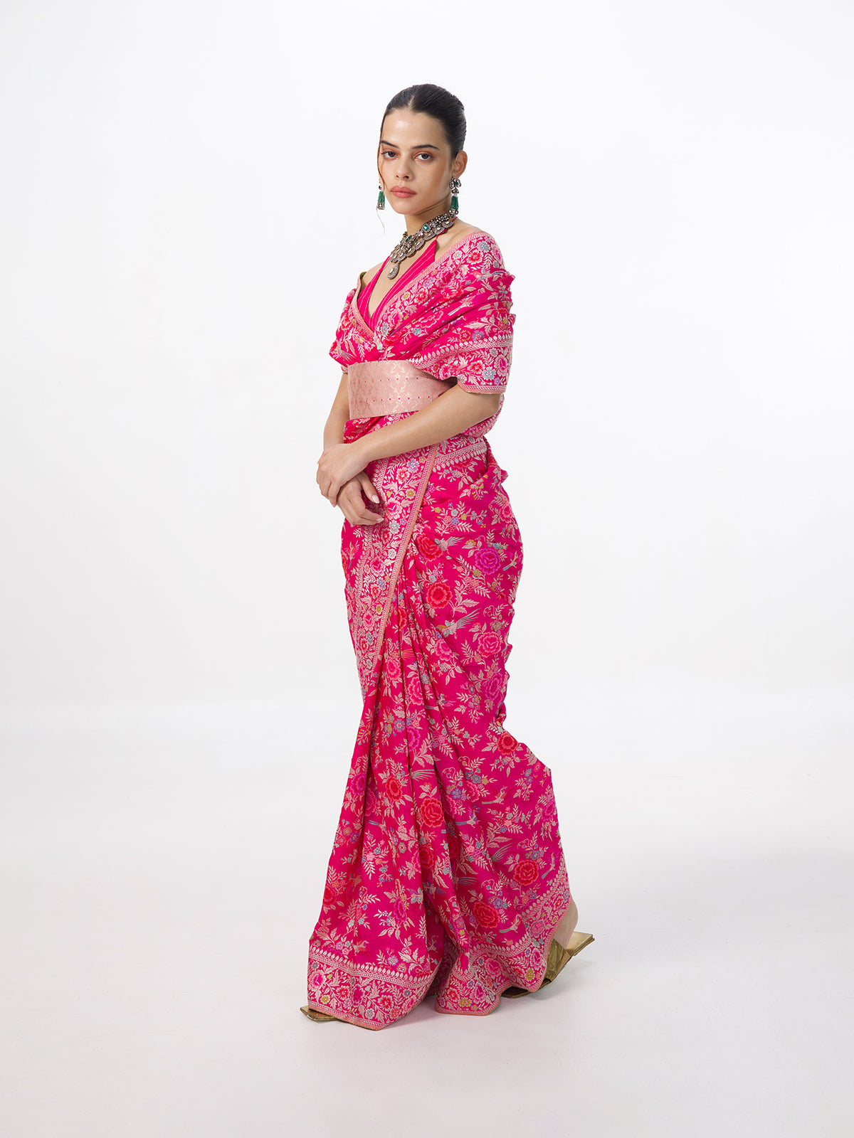 Handwoven Fuchsia Pink Silk Kadhwa Banarasi Saree