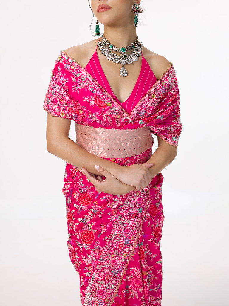 Handwoven Fuchsia Pink Silk Kadhwa Banarasi Saree