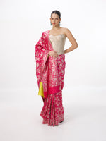Handwoven Deep Pink Banarasi Emboss Saree