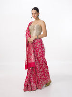 Handwoven Deep Pink Banarasi Emboss Saree