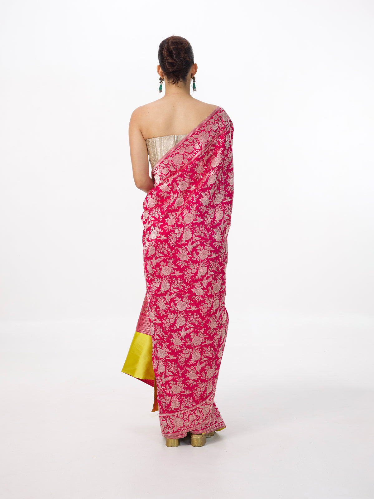 Handwoven Deep Pink Banarasi Emboss Saree