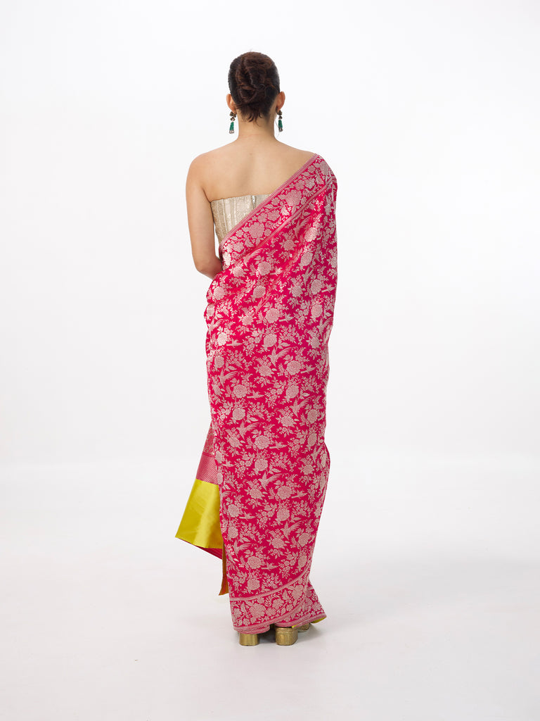 Handwoven Deep Pink Banarasi Emboss Saree