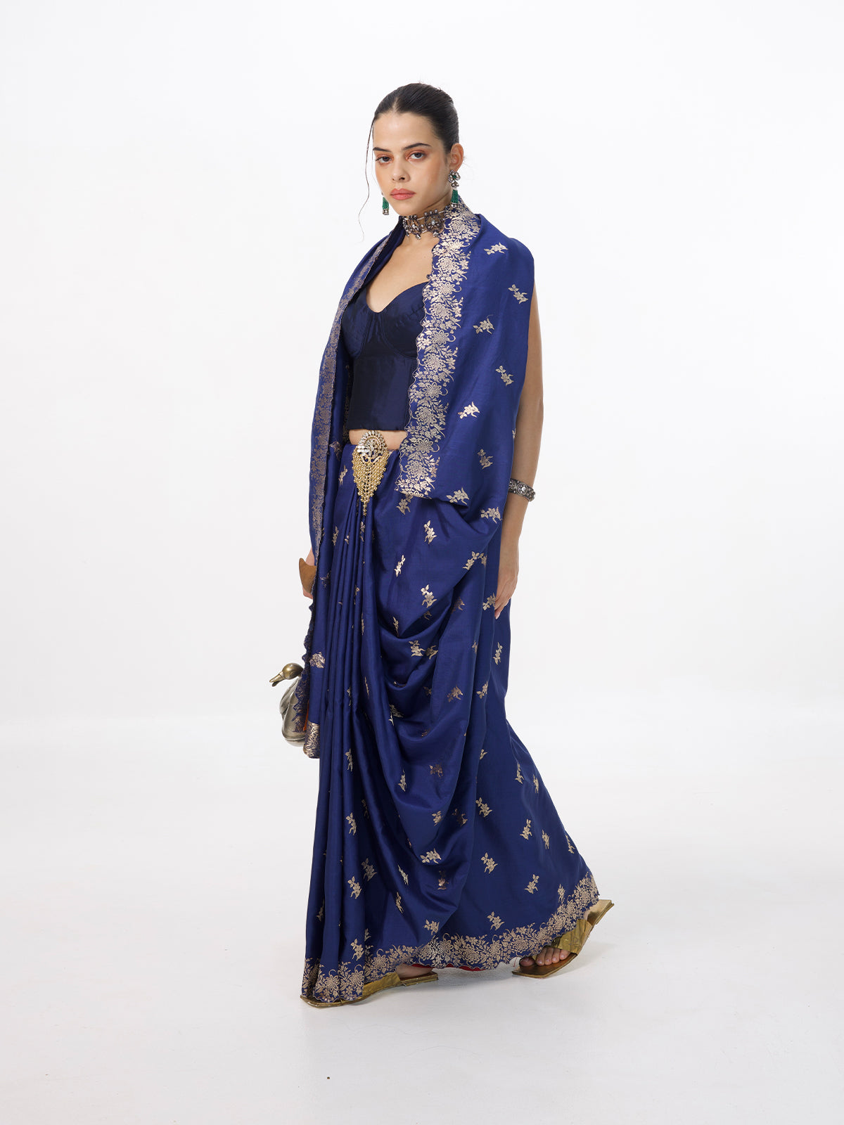 Handwoven Ultramarine Blue Silk Cutwork Banarasi Saree