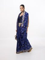 Handwoven Ultramarine Blue Silk Cutwork Banarasi Saree
