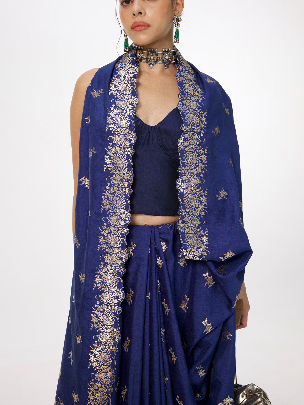 Handwoven Ultramarine Blue Silk Cutwork Banarasi Saree