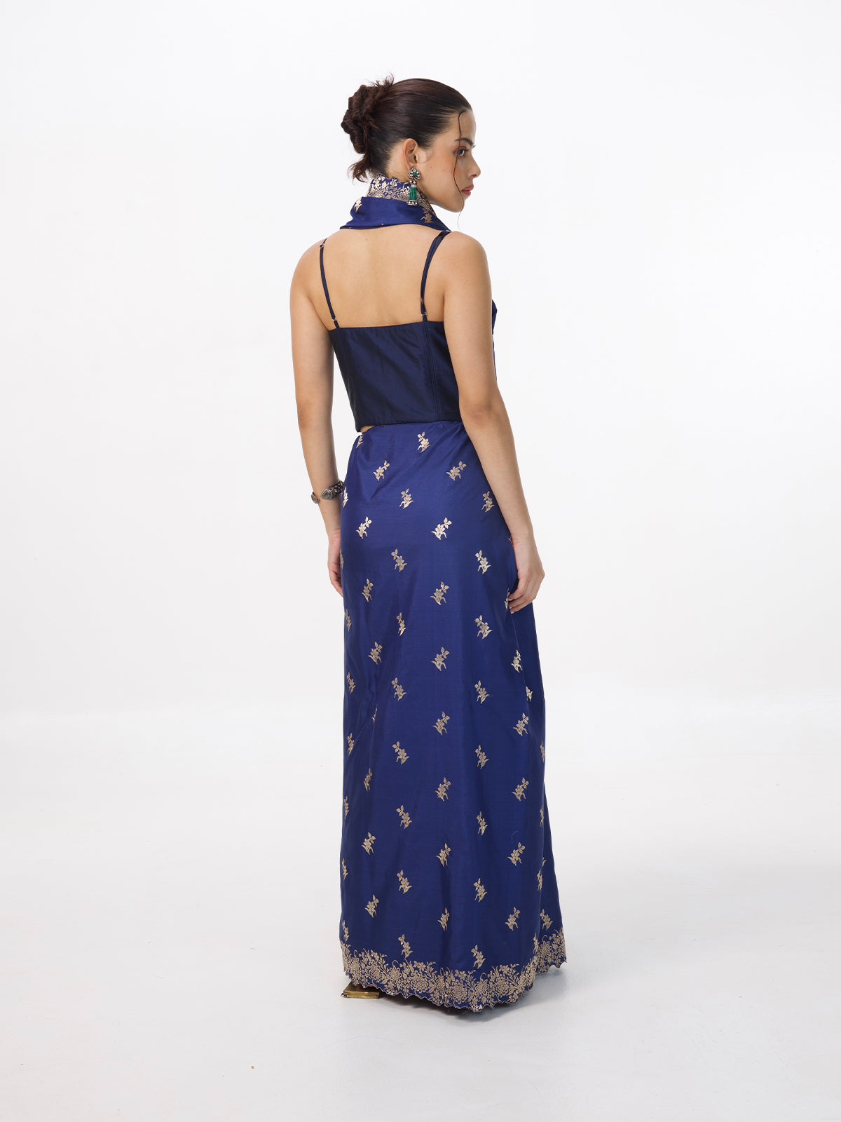 Handwoven Ultramarine Blue Silk Cutwork Banarasi Saree
