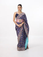 Handwoven Navy Blue Silk Kadhwa Banarasi Saree