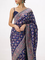 Handwoven Navy Blue Silk Kadhwa Banarasi Saree