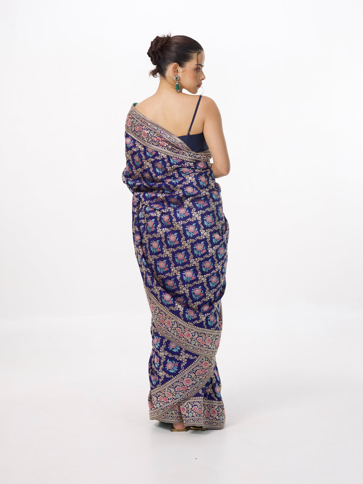 Handwoven Navy Blue Silk Kadhwa Banarasi Saree