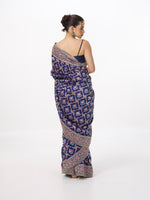 Handwoven Navy Blue Silk Kadhwa Banarasi Saree