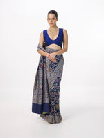 Handwoven Deep Blue Silk Kadhwa Banarasi Saree